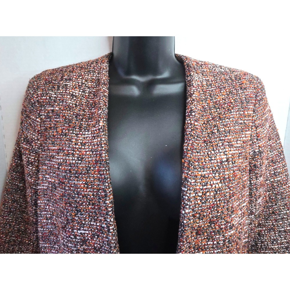 ASOS Tweed Blazer Jacket Orange Black White Textured Open Front SZ 0 - Picture 3 of 11